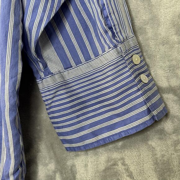 Chico's Shirt Womens 3 XL Blue White Striped Button Front Silk Blend 3/4 Sleeve - Picture 4 of 10